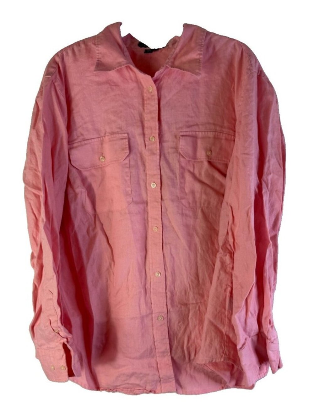 Lauren Ralph Lauren Button Shirt Linen Pocket Gauzy Pink